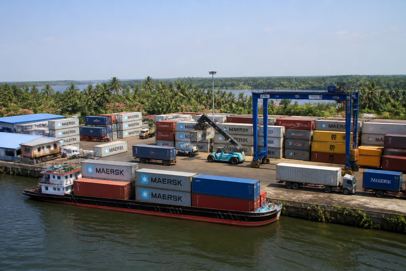 Kottayam inland container depot with container stacks and reach stacker